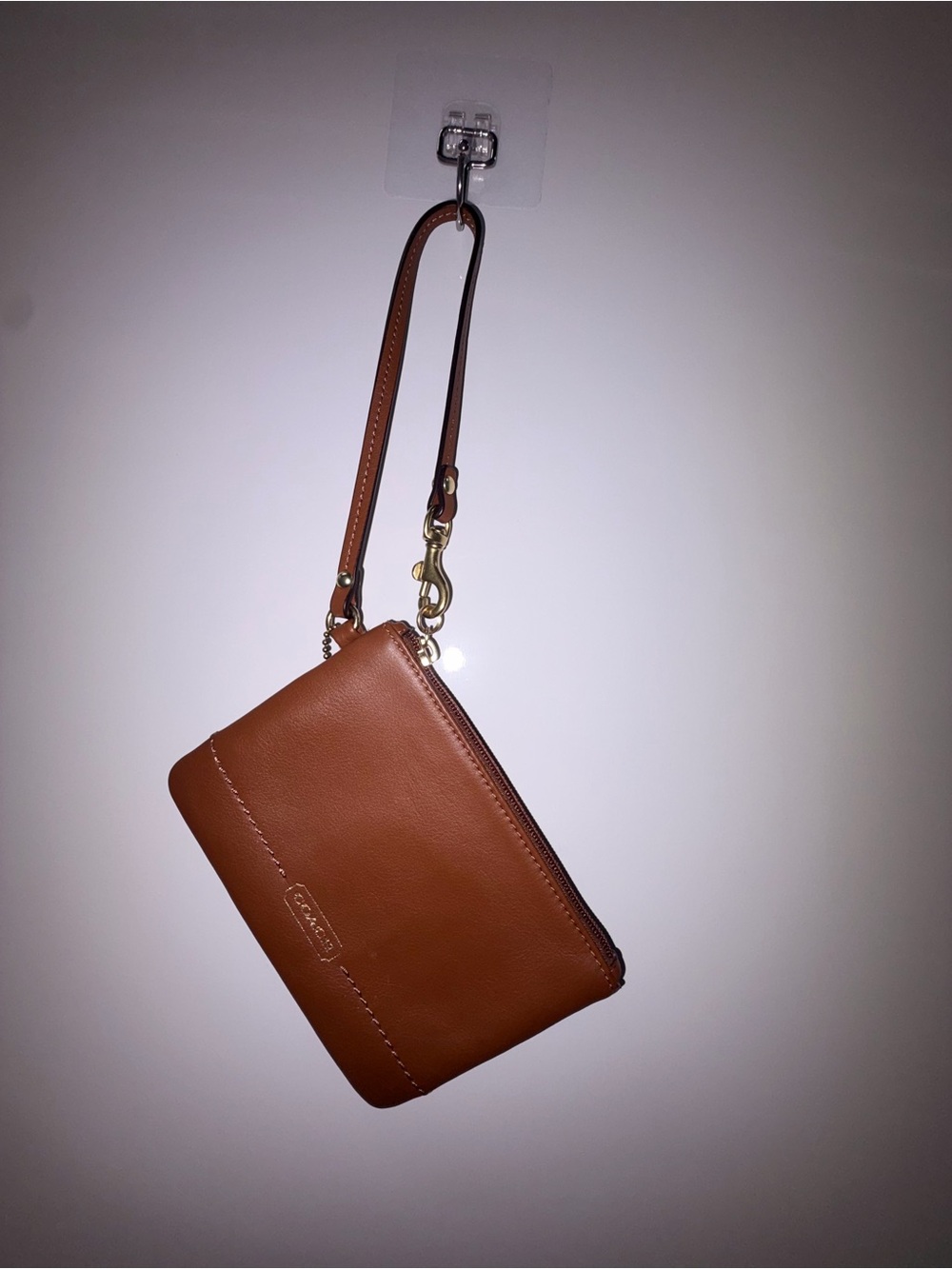 Coach Brown Leather Wristlet Clutch with Strap